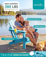 SERWALL Folding Adirondack Chair with Cup Holder Outdoor Adirondack Chairs Weather Resistant Patio Chair Fire Pit - Photo 9