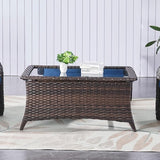 Belord Outdoor Coffee Table with Tempered Glass Top, Patio Rectangular Brown Wicker - Photo 5