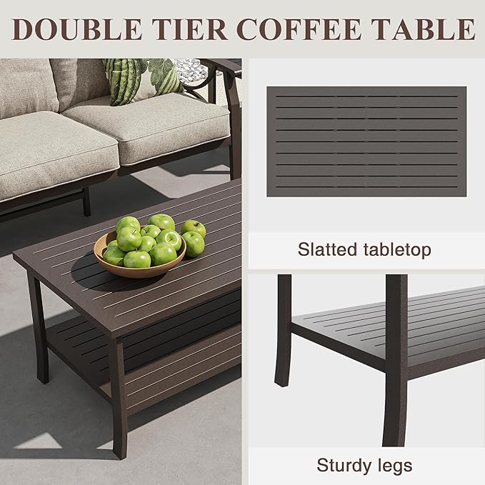 RoyalCraft Outdoor Coffee Table, Water-Resistant Metal Patio Coffee Table - Photo 3