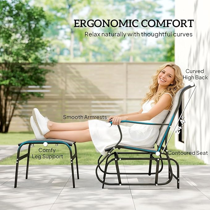 Outsunny Outdoor Glider Chair with Ottoman, Patio Glider Set with 24.4" High Back, 22" Wide Seat - Photo 5