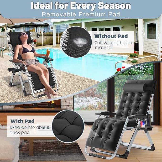 Slsy Zero Gravity Chair, Reclining Lounge Chair with Removable Cushion & Tray for Indoor and Outdoor, Patio Recliner Folding Reclining Chair