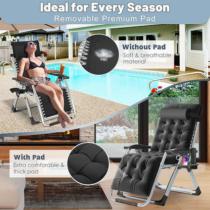 Slsy Zero Gravity Chair, Reclining Lounge Chair with Removable Cushion & Tray for Indoor and Outdoor, Patio Recliner Folding Reclining Chair