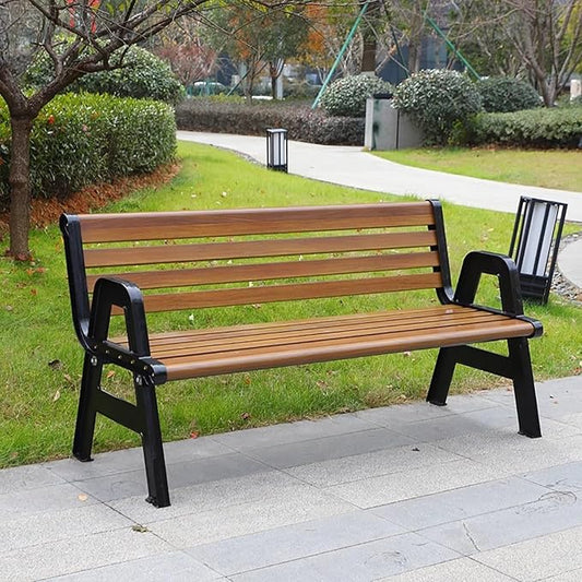 Metal Garden Bench with Backrest and Armrests, Weatherproof Outdoor Seating, Load Capacity 1100lbs for Garden, Porch, Backyard, and Park