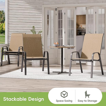 Patio Chairs Set of 2, Outdoor Dining Chairs Stackable for All Weather, Breathable Metal Modern Outside Furniture Chair for Pool Side, Garden, Backyard Deck, Brown