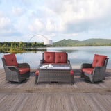 Rilyson Wicker Patio Furniture Set - 6 Piece Rattan Outdoor Sectional Conversation Sets with 2 Swivel Rocking Chairs - Photo 8
