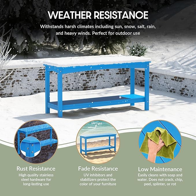 WestinTrends Malibu 55" Outdoor Patio HDPE Adirondack 2-Tier Shelf Console Table, Pacific Blue