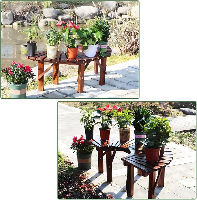 Tree Bench Wrap Around, Outdoor Patio Garden Porch Curved Bench, Wood Outdoor Benches Weatherproof, Wooden Semicircular Park Benches for Outside