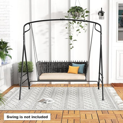 Tangkula Metal Swing Frame, Porch Swing Stand with Extra Side Bars, 3-Ring Design, Heavy Duty Swing Frame Outdoor for Swing, Hammock, A-Frame Swing Stand Frame Outdoor for Lawn, Garden, Backyard
