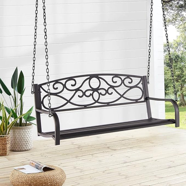 Giantex Metal Porch Swings 2 Person Outdoor Hanging Garden Bench with Sturdy Chains, Wide Seat & Curved Armrests - Photo 1