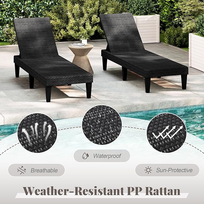 HAPPYGRILL Outdoor Chaise Lounge Chair Rattan Recliner Lounger with Removable Cushion & 3-Level Adjustable Backrest - Photo 7