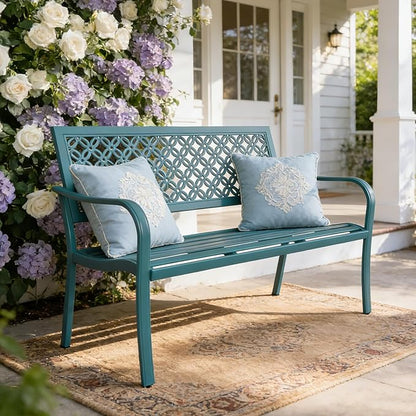 Grand patio 50" Outdoor Bench, Garden Benches with Anti-Rust Metal Powder Coated Frame, Patio Bench for Front Porch Park Outside Furniture Decor, Lake Shore