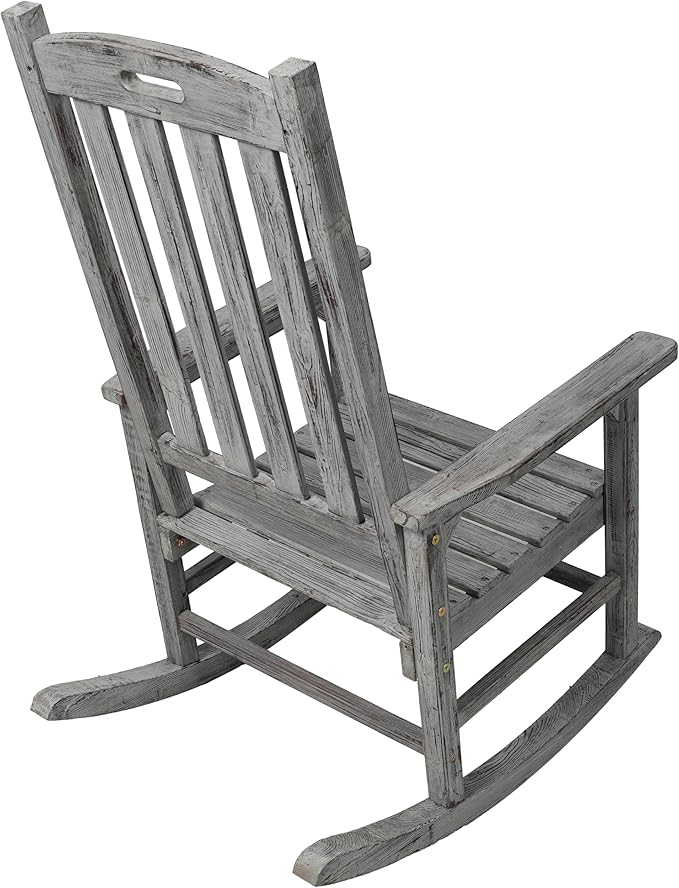 Oversized Wooden Rocking Chair for Porch & Patio 330lbs Capacity Wood Rocker with Wide Seat High Backrest & Armrests Outdoor Indoor Chair for Garden, Balcony, Living Room, Grey