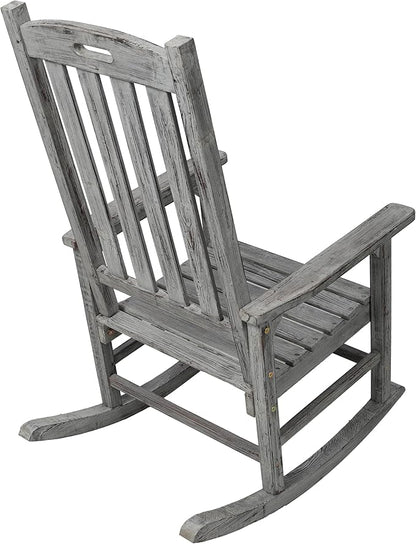 Oversized Wooden Rocking Chair for Porch & Patio 330lbs Capacity Wood Rocker with Wide Seat High Backrest & Armrests Outdoor Indoor Chair for Garden, Balcony, Living Room, Grey