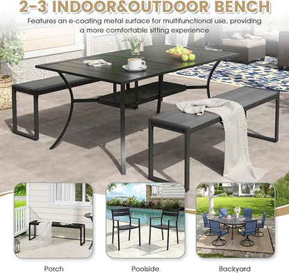 VICLLAX 3-Person Outdoor Bench, 2 Pieces 53" Long Garden Bench Backless Porch Patio Bench Metal Park Bench, Grey