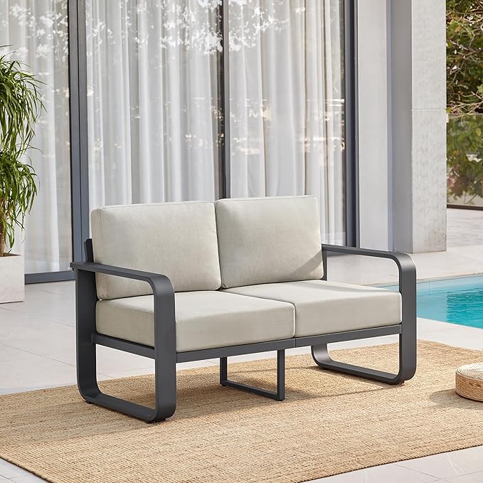 CHITA Aluminum Outdoor Loveseat Sofa, Patio Furniture with 6.3in Thick High-Resilient Cushions & 100% Aluminum Frame - Photo 1