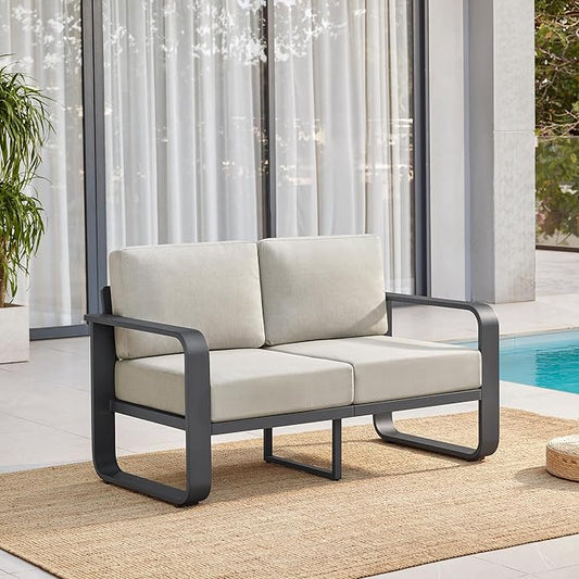 CHITA Aluminum Outdoor Loveseat Sofa, Patio Furniture with 6.3in Thick High-Resilient Cushions & 100% Aluminum Frame, Modern Outdoor Patio Furniture for Poolside, Deck, Balcony