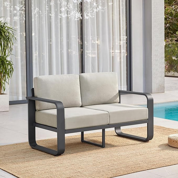 CHITA Aluminum Outdoor Loveseat Sofa, Patio Furniture with 6.3in Thick High-Resilient Cushions & 100% Aluminum Frame - Photo 1