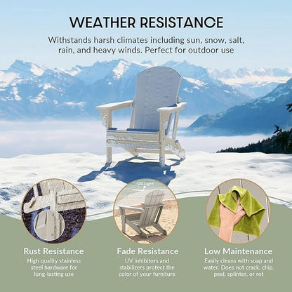 WestinTrends Malibu 2-Pieces Adirondack Chair Set with Side Table, All Weather Outdoor Seating Plastic Patio Lawn Chair Folding for Outside Porch Deck Backyard, Sand