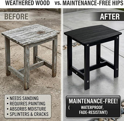 Y&M Outdoor Side Table, HIPS Adirondack Small Double Layer Table, Waterproof Square Outside Table, Balcony Modern End Tables for Patio, Pool, Beach, Porch, Deck, Indoor or Outdoor Use, Black