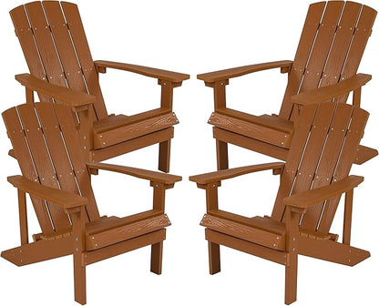 Flash Furniture Charlestown Poly Resin Adirondack Chair - Teak - All Weather - Indoor/Outdoor - Set of 4