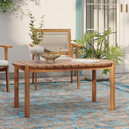 LuxenHome Outdoor Coffee Table, 39 Inch Natural Solid Wood Oval Coffee Tables, Long Patio Table Outdoor Furniture for Garden Backyard Porch Balcony & Deck