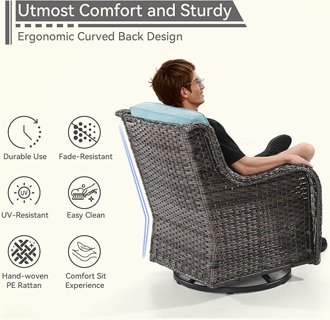 6 Piece Outdoor Wicker Patio Furniture Set, Outdoor Swivel Rocker Patio Chairs Set with Thickened Olefin Cushions - Photo 6