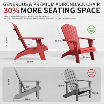 Psilvam Adirondack Chair, Oversized Poly Lumber Fire Pit Chair with Cup Holder, 350Lbs Support Patio Chairs for Garden, Weather Resistant Adirondack Chair Looks Like Real Wood (4, Red)