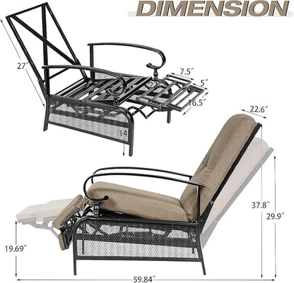 SUNCROWN Outdoor Adjustable Recliner Chair for Patio - A Relaxing Outdoor Metal Furniture Chair with Thick Cushion, Brown