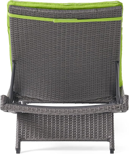 Christopher Knight Home Salem Outdoor Wicker Adjustable Chaise Lounges with Cushions, 2-Pcs Set, Multibrown / Bright Green
