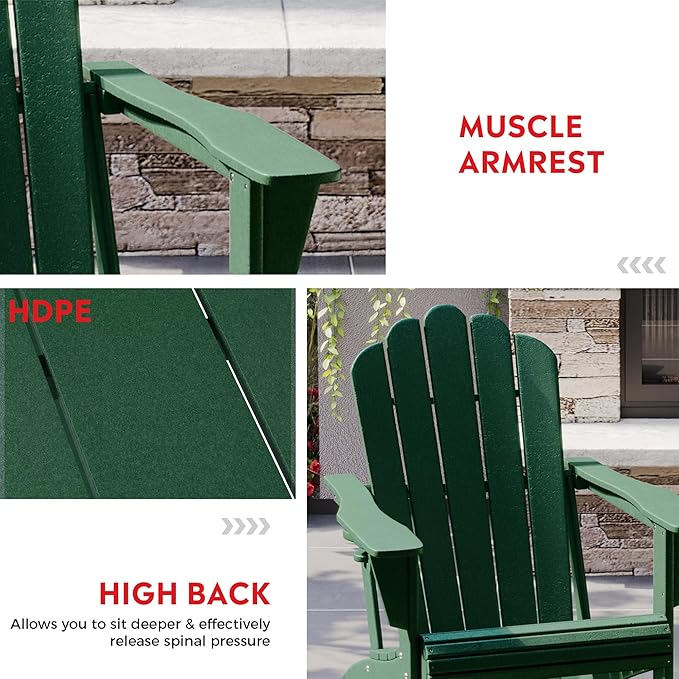 Costaelm Lakeview Outdoor Patio HDPE Adirondack Chair with Cup Holder, Dark Green