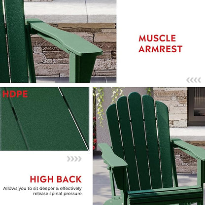 Costaelm Lakeview Outdoor Patio HDPE Adirondack Chair with Cup Holder, Dark Green