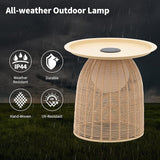 Outdoor Coffee Table Boho Wicker Patio Solar Table Festival Decoration All Weather Metal Round Tables with Built-in - Photo 7