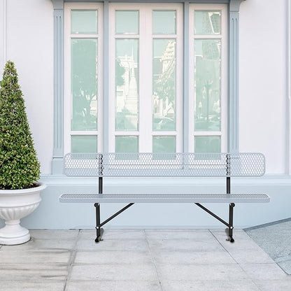 4/6/8 Feet Park Bench for Outside Heavy Duty Metal, Garden Benches Outdoor Bench with Backrest & Portable Frame, for Shopping Malls Stores Parks Patios Decks, Grey