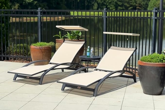PURPLE LEAF Patio Lounge Chair with Canopy Shade Outdoor Chaise Lounge Chair Set of 2 for Lawn Poolside Backyard - Photo 1