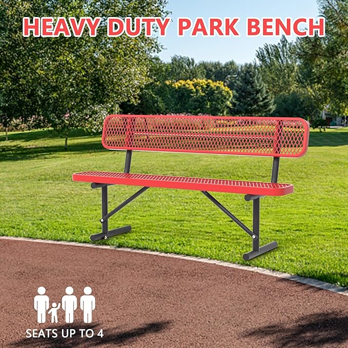 Park Benches for Outside - 72" Outdoor Metal Street Bench Heavy-Duty Steel Weatherproof Portable Garden Bench, Commercial Benches for Patio, Soccer, Park, Shopping Malls, Decks, Sports