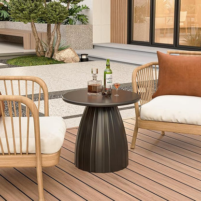 Round Metal Outdoor Patio Side Table Set of 2, Black Small Patio End Table, Steel Outdoor Accent Table for Garden, Pool, Deck, Balcony, Yard, Living Room, Weather Resistant, No Assembly
