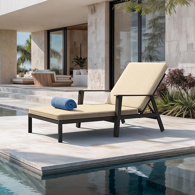 PURPLE LEAF Outdoor Chaise Lounge with Thick Cushions and Adjustable Backrest Metal Pool Lounge Chairs Patio Lounger - Photo 3