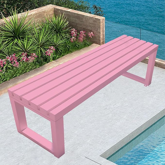 Metal Garden Bench Weatherproof Outdoor Benches Park Bench Patio Seat Front Porch Seat 3.3ft 3.9ft 4.9ft 5.9ft Backless Chair for Yard Entryway Indoor(Lightpink,4.9ft)