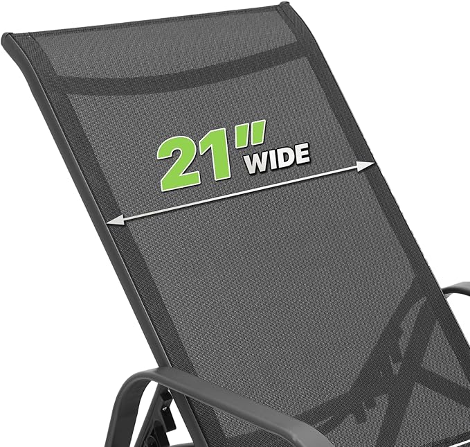 Magshion Outdoor Chaise Lounge Chair Set of 2, Patio Pool Lounger Chairs with 5 Position Adjustable Backrest, Tanning Recliner for Sunbathing, Beach, Deck, Lawn, Yard, Balcony, Poolside, Black