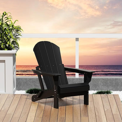 WO WESTIN OUTDOOR HDPE Laguna Outdoor Folding Poly Adirondack Chair, Black