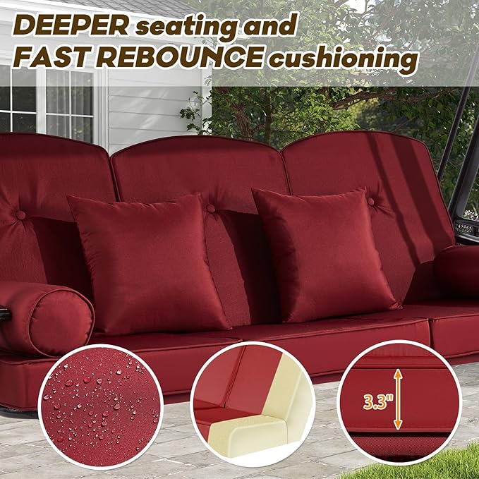 3 in 1 Outdoor Porch Swing with Adjustable Canopy, 3 Seat Outdoor Swing for Adults - Photo 5
