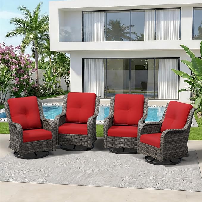 4 Piece Outdoor Swivel Rocker Patio Chairs Set, Patio Chairs Set of 4 with Thickened Olefin Cushions - Photo 9