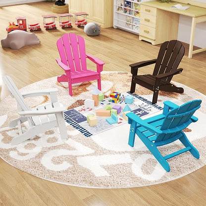 Costzon Kids Adirondack Chair Set of 4, All-Weather HDPE Patio Chair with Armrests, Fire Pit Chair for Kids Ages 3-8, Outdoor Kids Patio Lounge Chair for Garden, Lawn, Backyard (4, White)