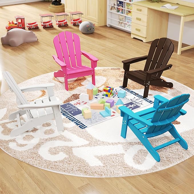 Costzon Adirondack Chair Set of 2, All-Weather HDPE Patio Chair with Armrests, Fire Pit Chair for Ages 3-8, Outdoor Patio Lounge Chair for Garden, Lawn, Backyard (2, Turquoise)