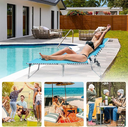 Sun Tanning Chair with Face Hole 5-Position Folding Lounge Chair Outdoor with Portable Beach Table for Poolside Sunbathing Camping Lawn Backyard