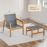 Greesum 4 Piece Furniture Outdoor Acacia Wood Chair with Ottoman for Porch, Balcony, Deck, Patio, Backyard, Gray - Photo 2