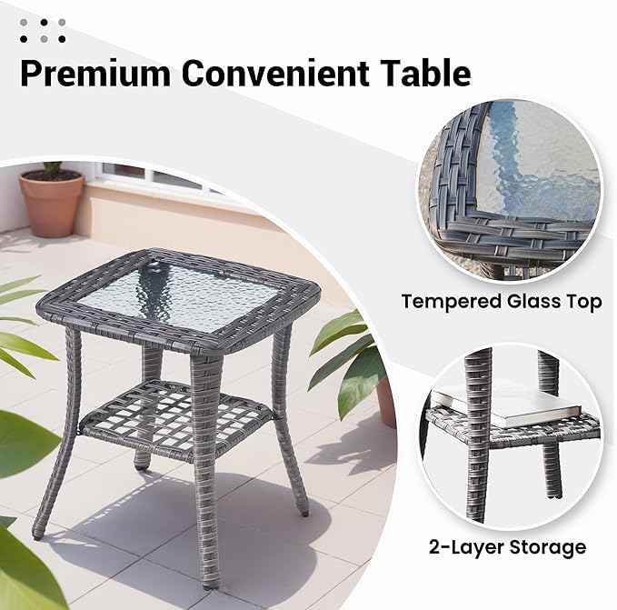 ovios Outdoor Side Table with Tempered Glass Top - Photo 5
