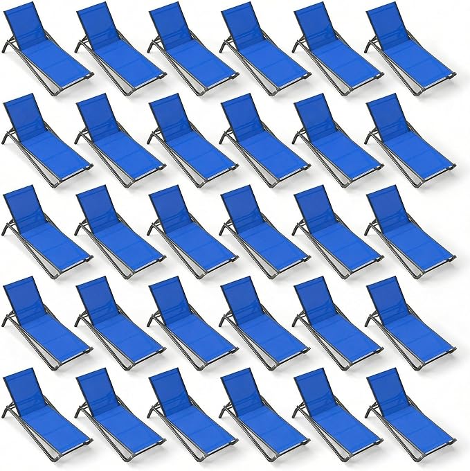 Outdoor Chaise Lounge Chair Set of 30, 5-Position Adjustable Patio Lounge Chair with Aluminum Frame, Textilene Fabric Pool Loung Chairs for Poolside, Deck, Backyard (Royal Blue)
