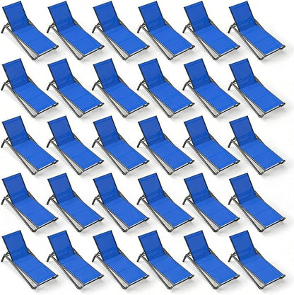 Outdoor Chaise Lounge Chair Set of 30, 5-Position Adjustable Patio Lounge Chair with Aluminum Frame, Textilene Fabric Pool Loung Chairs for Poolside, Deck, Backyard (Royal Blue)
