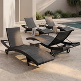 Set of 4 Black Outdoor Chaise Lounge Chairs, Wicker Patio Lounge Chairs with Adjustable Backrest and Wheels - Photo 1